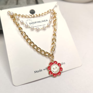 Cute Red Floral Stack Bracelet
