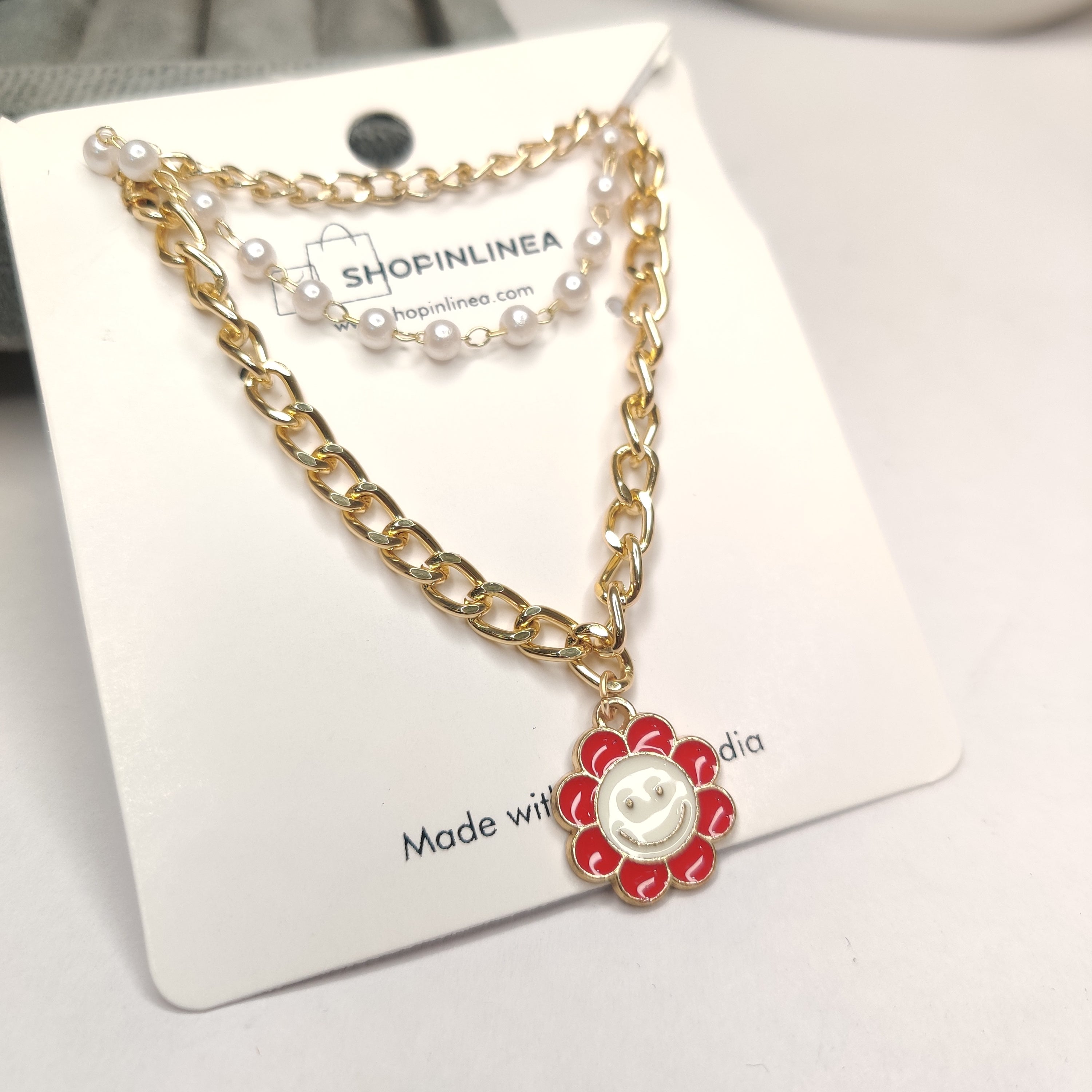 Cute Red Floral Stack Bracelet