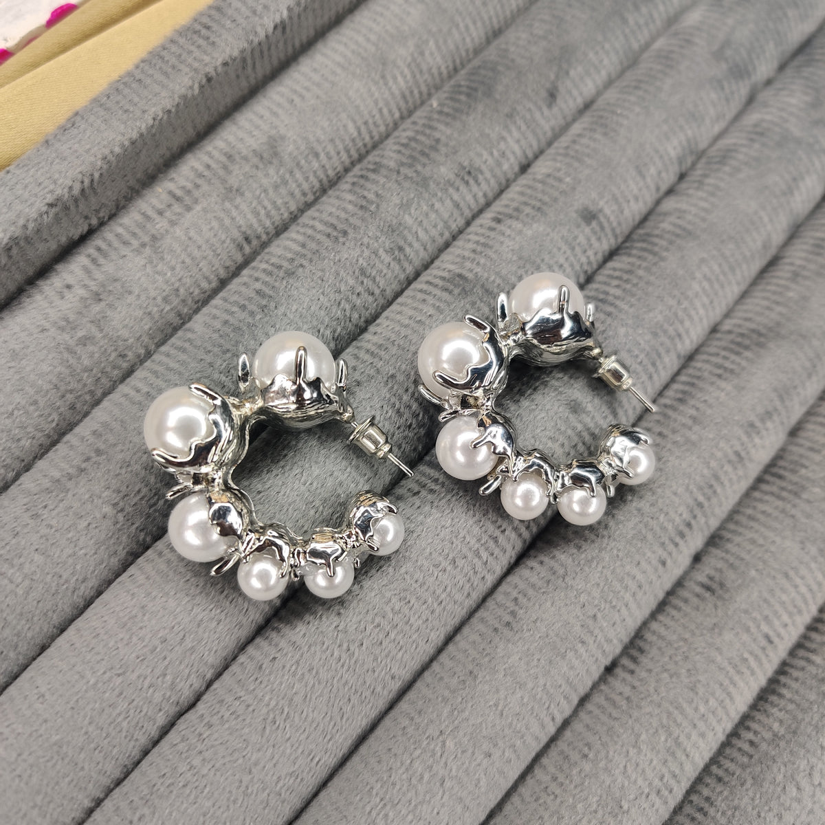 Silver Pearl Hoops