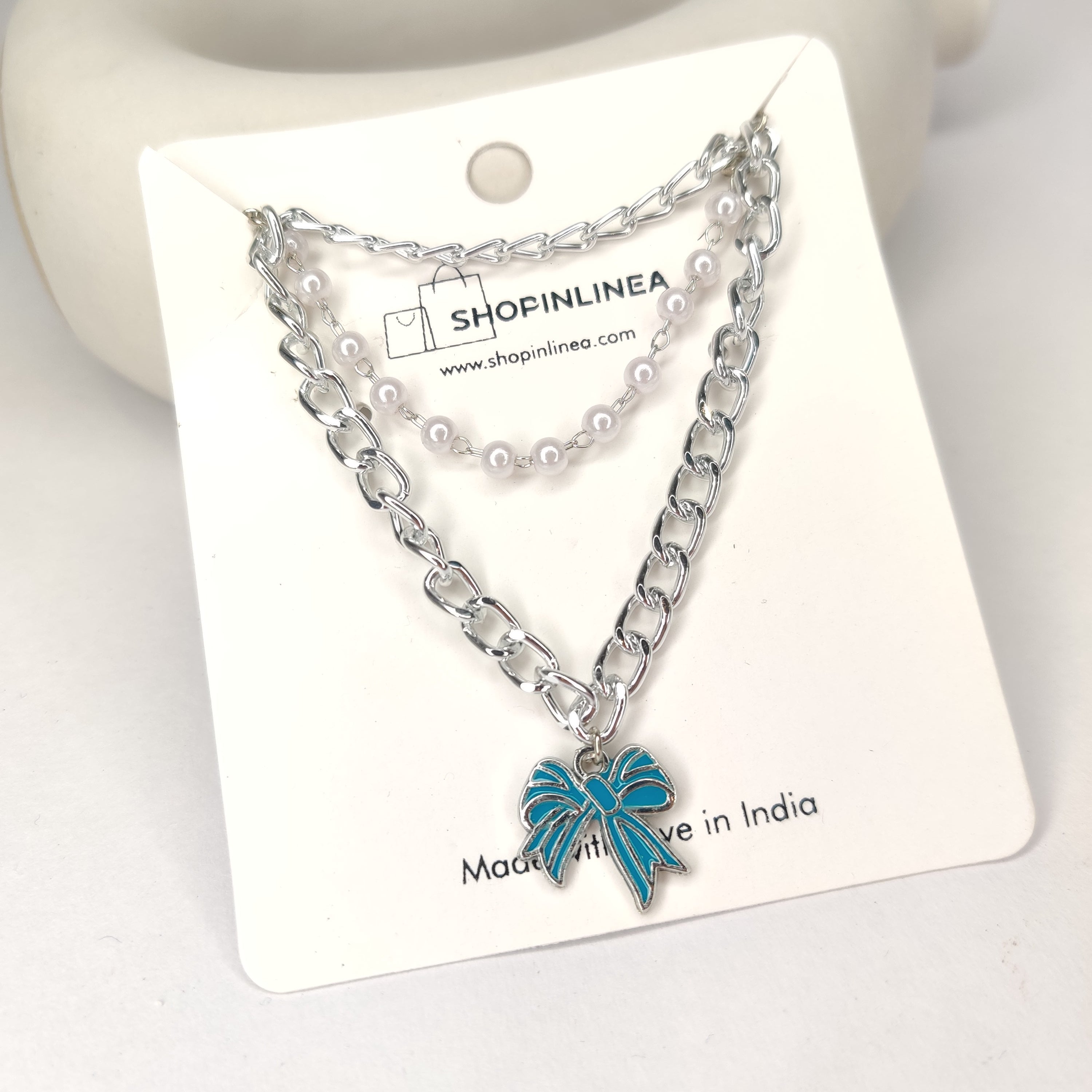 Aesthetic Blue Bow Pearl Bracelet