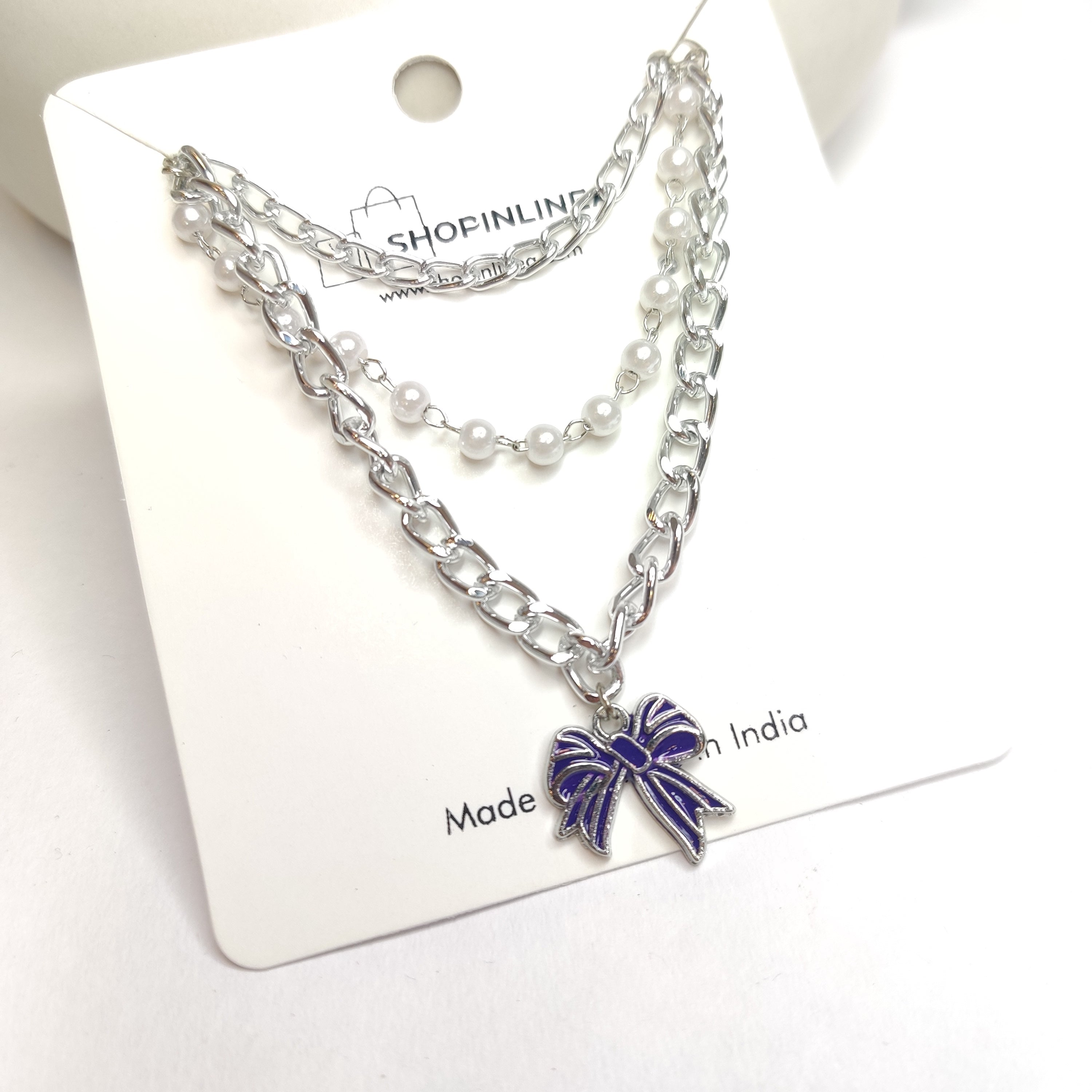 Aesthetic Purple Bow Pearl Bracelet