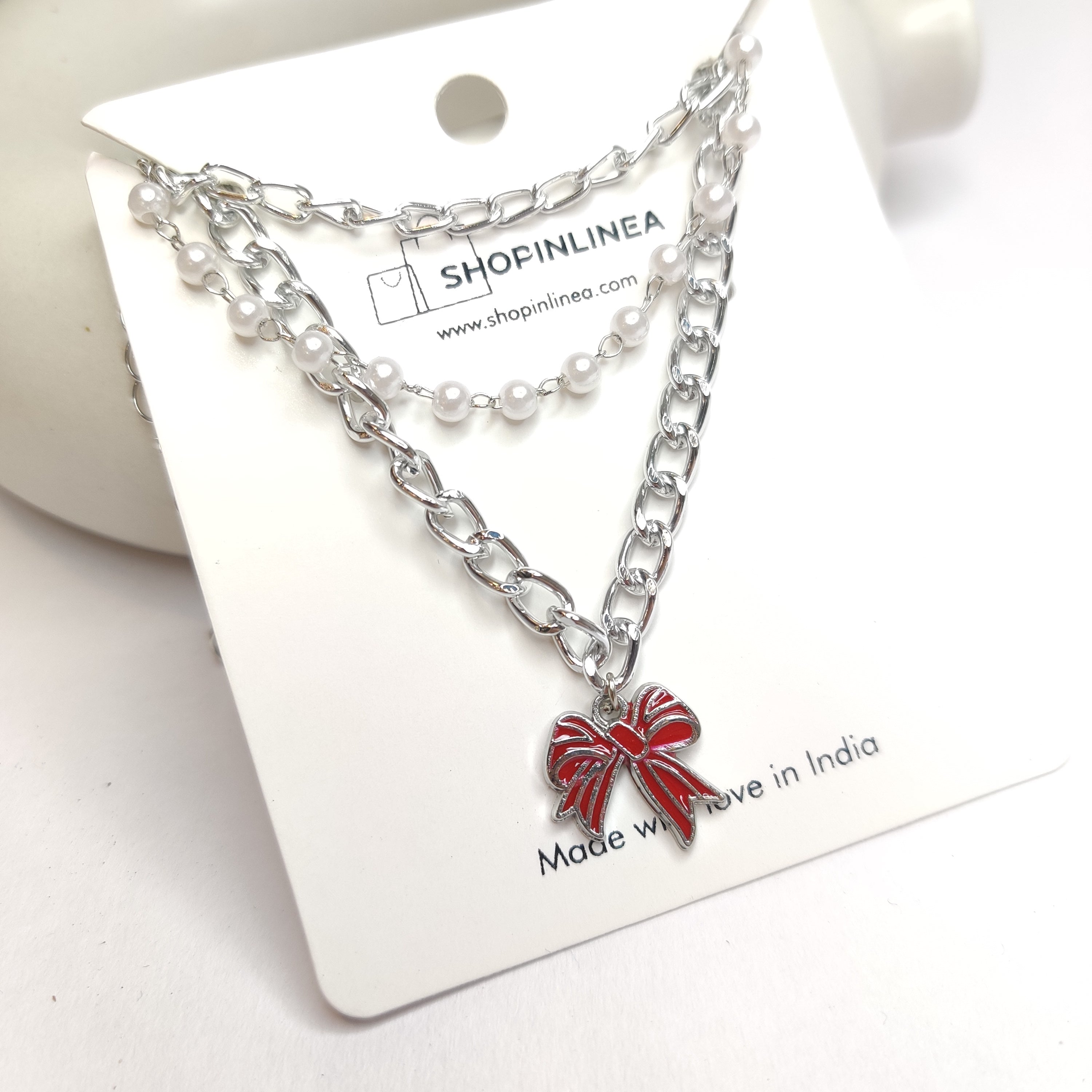 Aesthetic Red Bow Pearl Bracelet