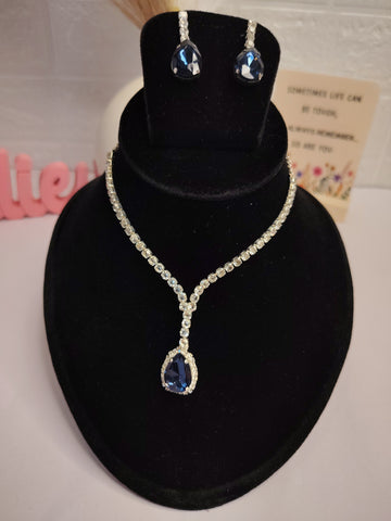 Blue Teardrop Crystal Necklace