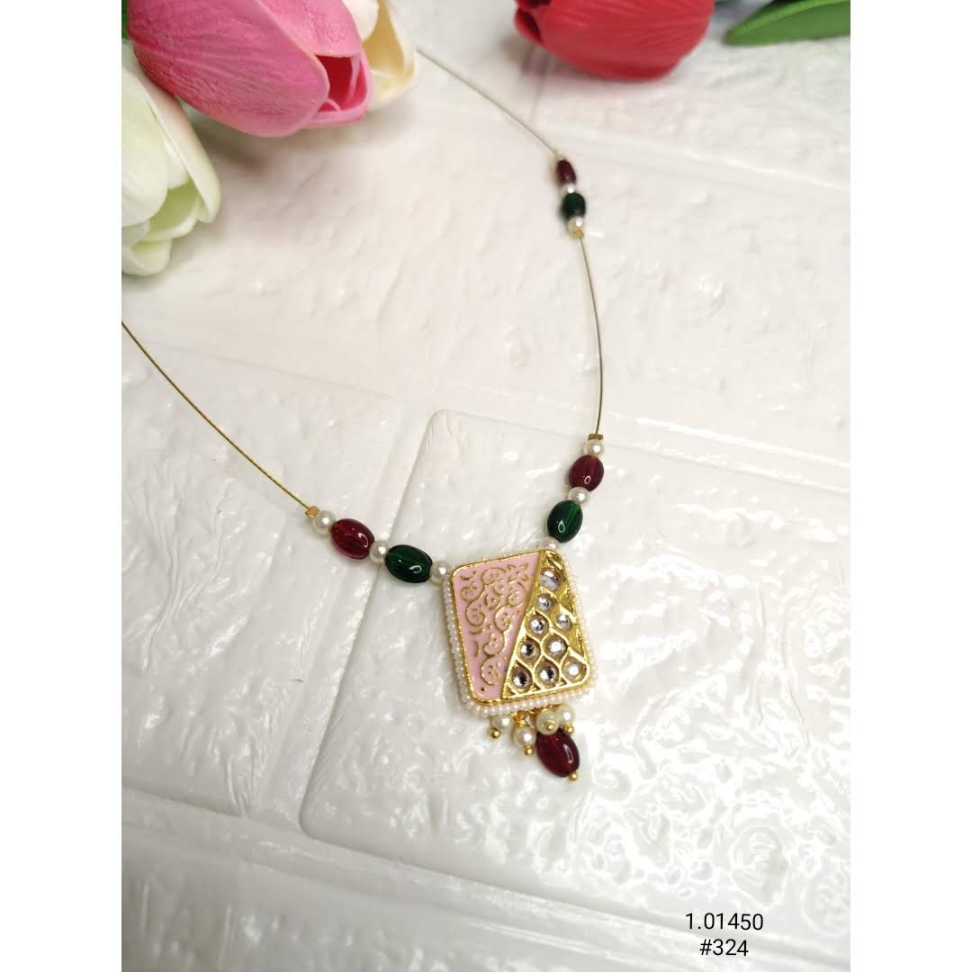 Kundan Pendant Necklace with Invisible Chain for Women
