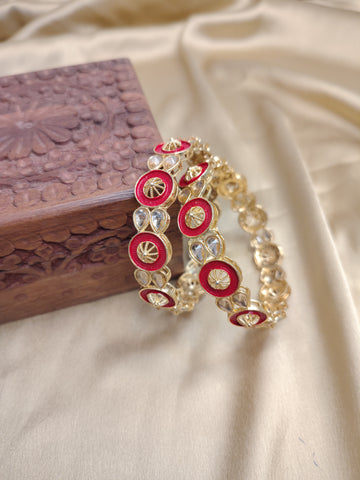 Classic Red Stone Bangles with White Crystal Detailing