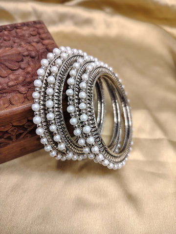 Women’s Silver Pearl Bangles | Stylish & Lightweight