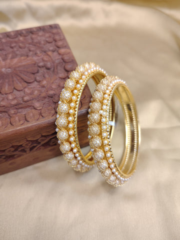 Luxury Gold Tone Pearl Covered Bangle Set