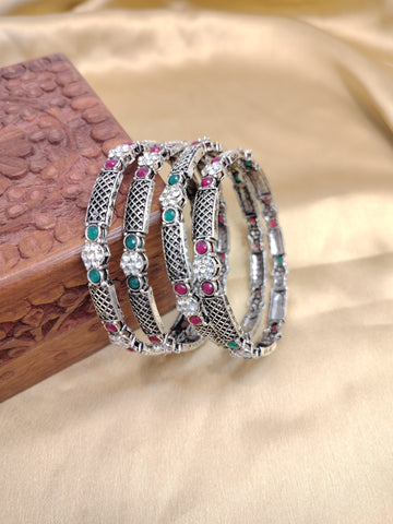 Oxidised Silver Bangles Set | Stylish Ethnic Jewelry for Women
