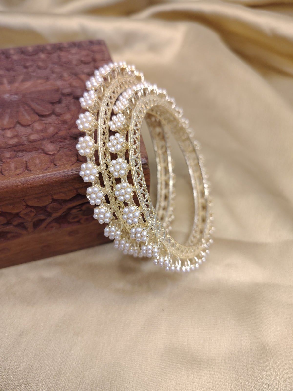 Designer Pearl Flower Bangles – Stylish Ethnic Jewelry for Women