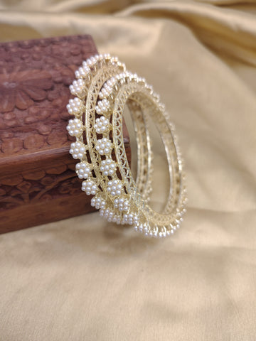 Designer Pearl Flower Bangles – Stylish Ethnic Jewelry for Women