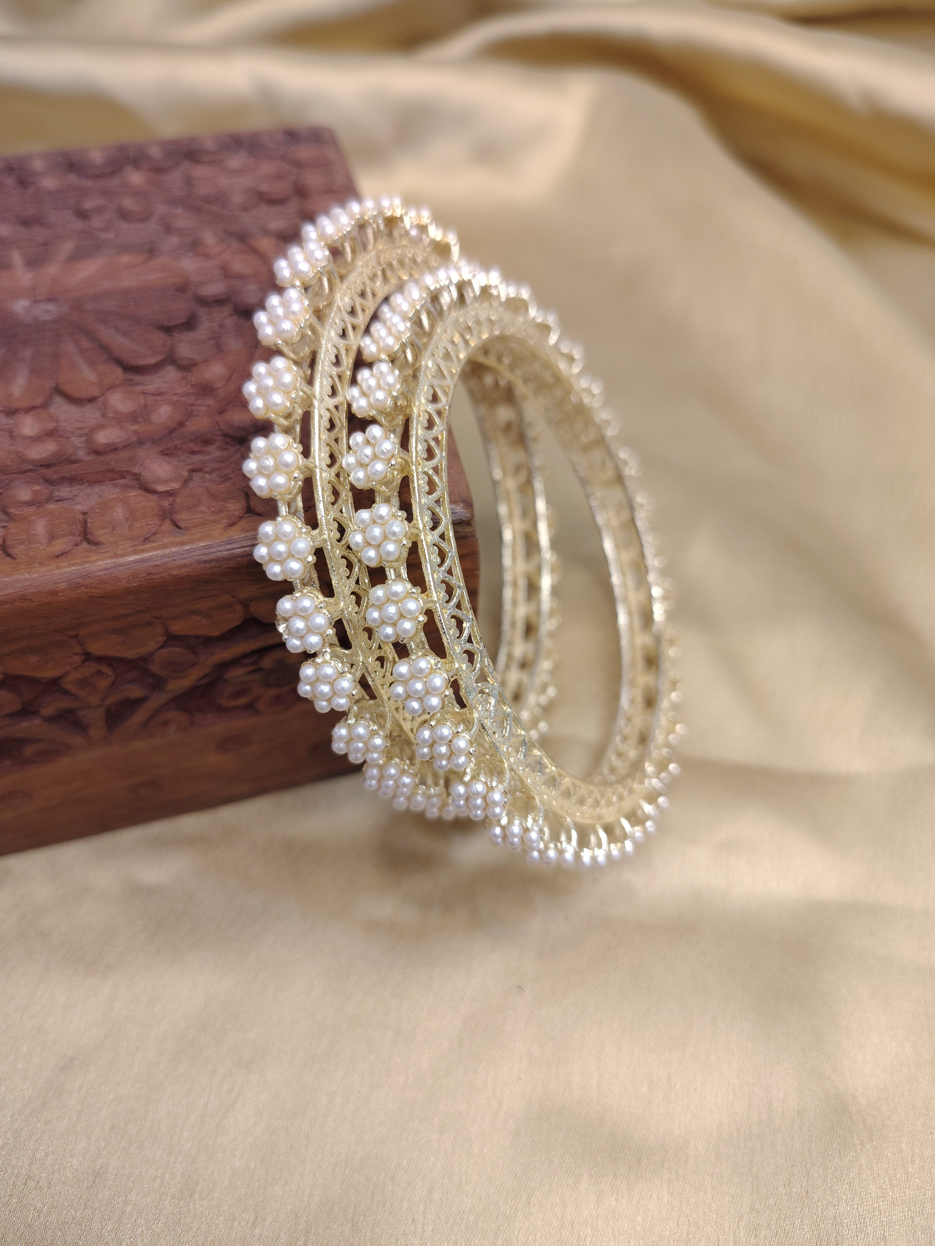Designer Pearl Flower Bangles – Stylish Ethnic Jewelry for Women