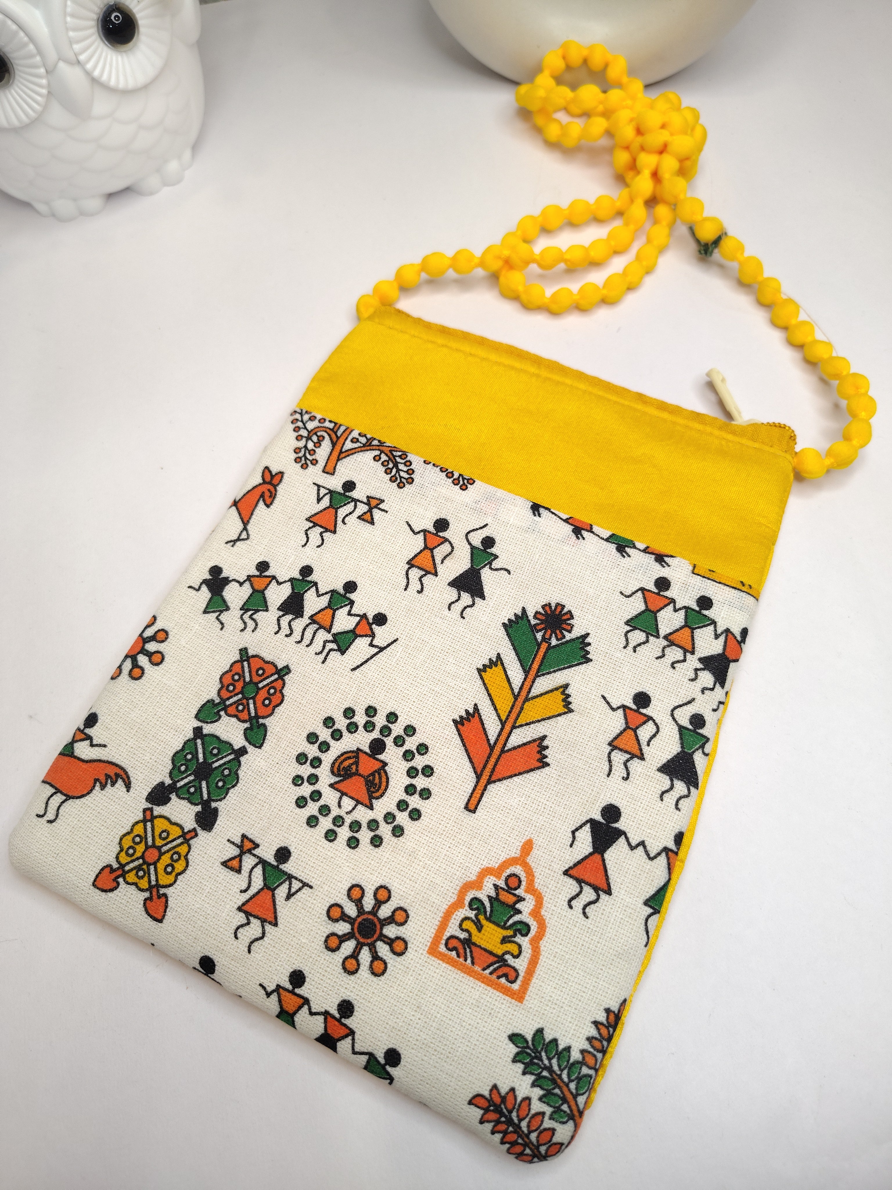 Ethnic Warli Art Yellow Sling Bag for Women