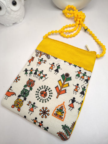 Ethnic Warli Art Yellow Sling Bag for Women