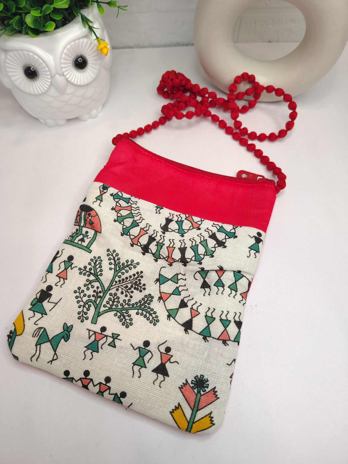 Ethnic Warli Art Red Sling Bag for Women)