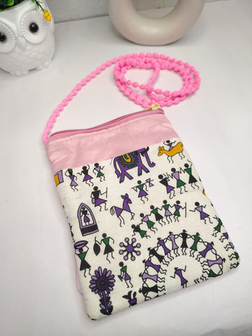 Ethnic Warli Art Pink Sling Bag for Women