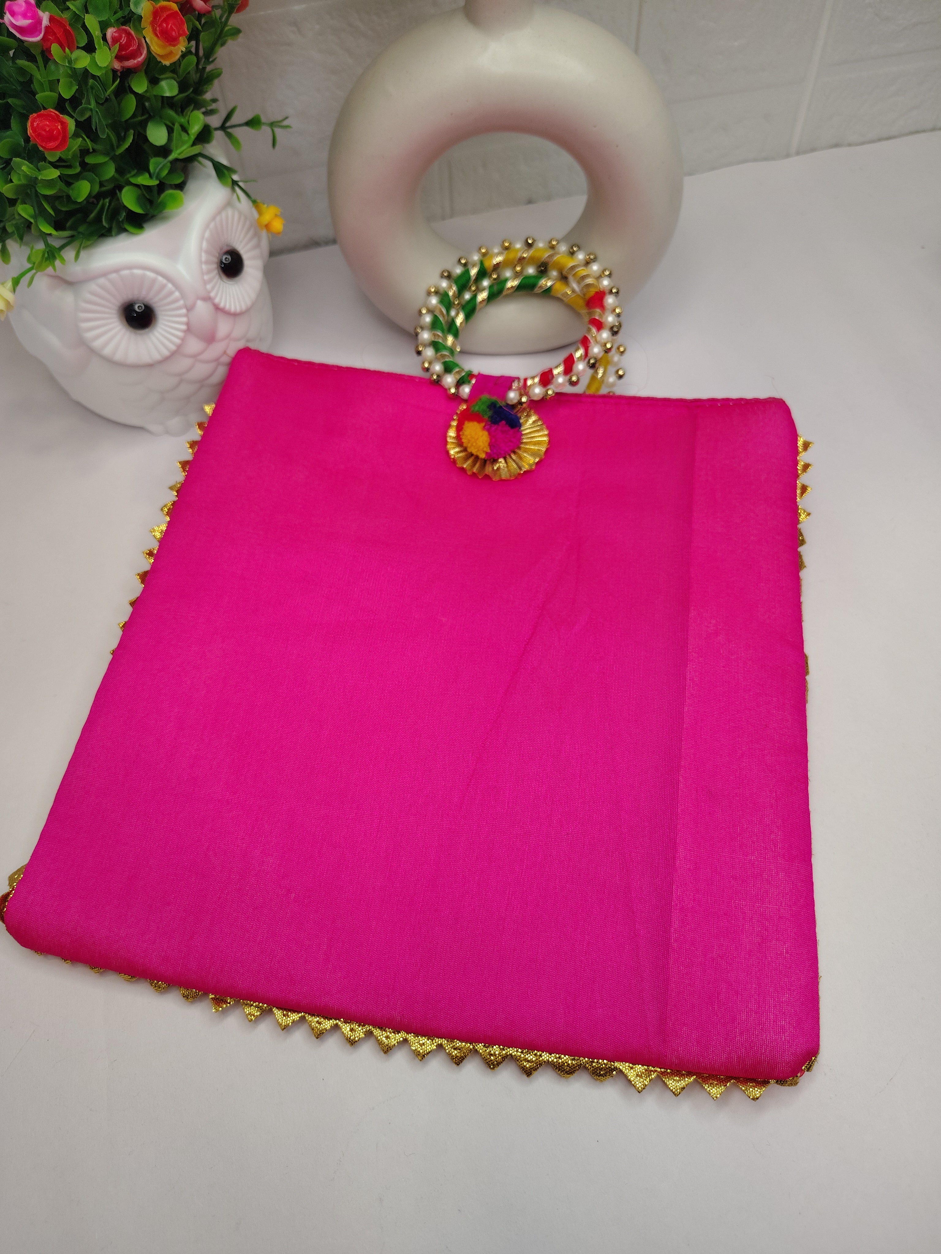 Elephant Print Pink Satin Potli Bag for Women