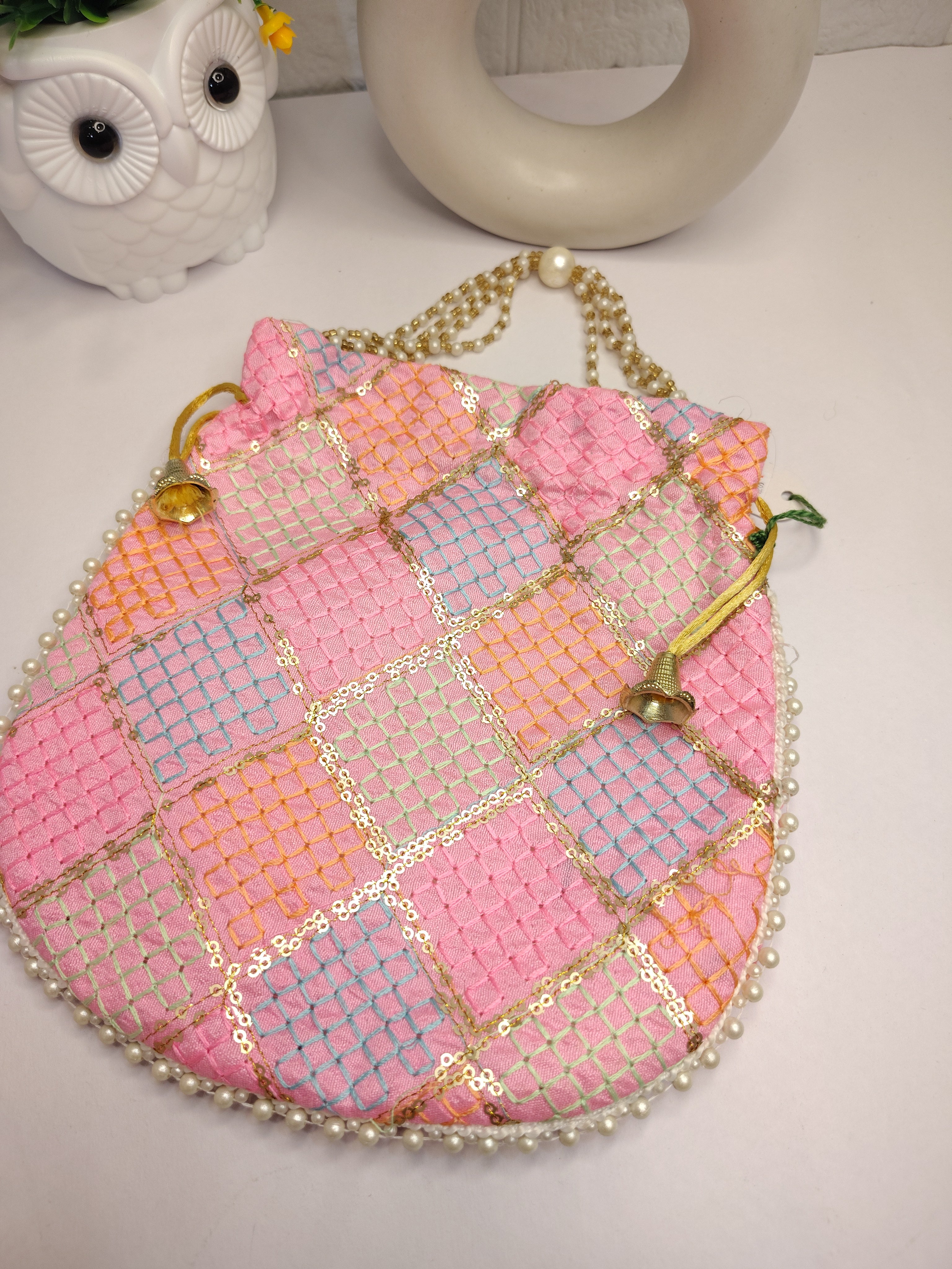 Pastel Colour Silk Thread Potli Bag for Women