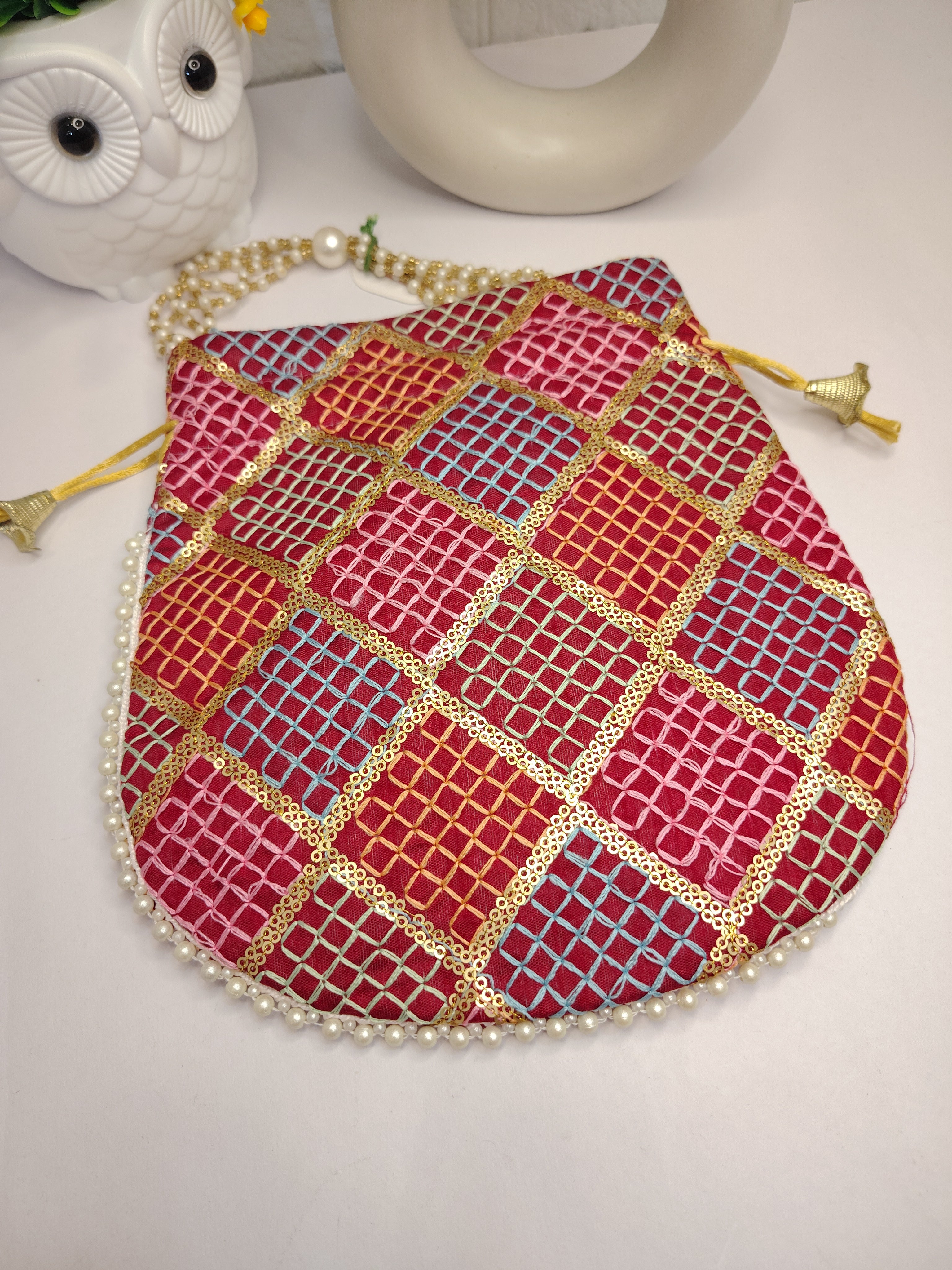Multi Colour Silk Thread Potli Bag for Women