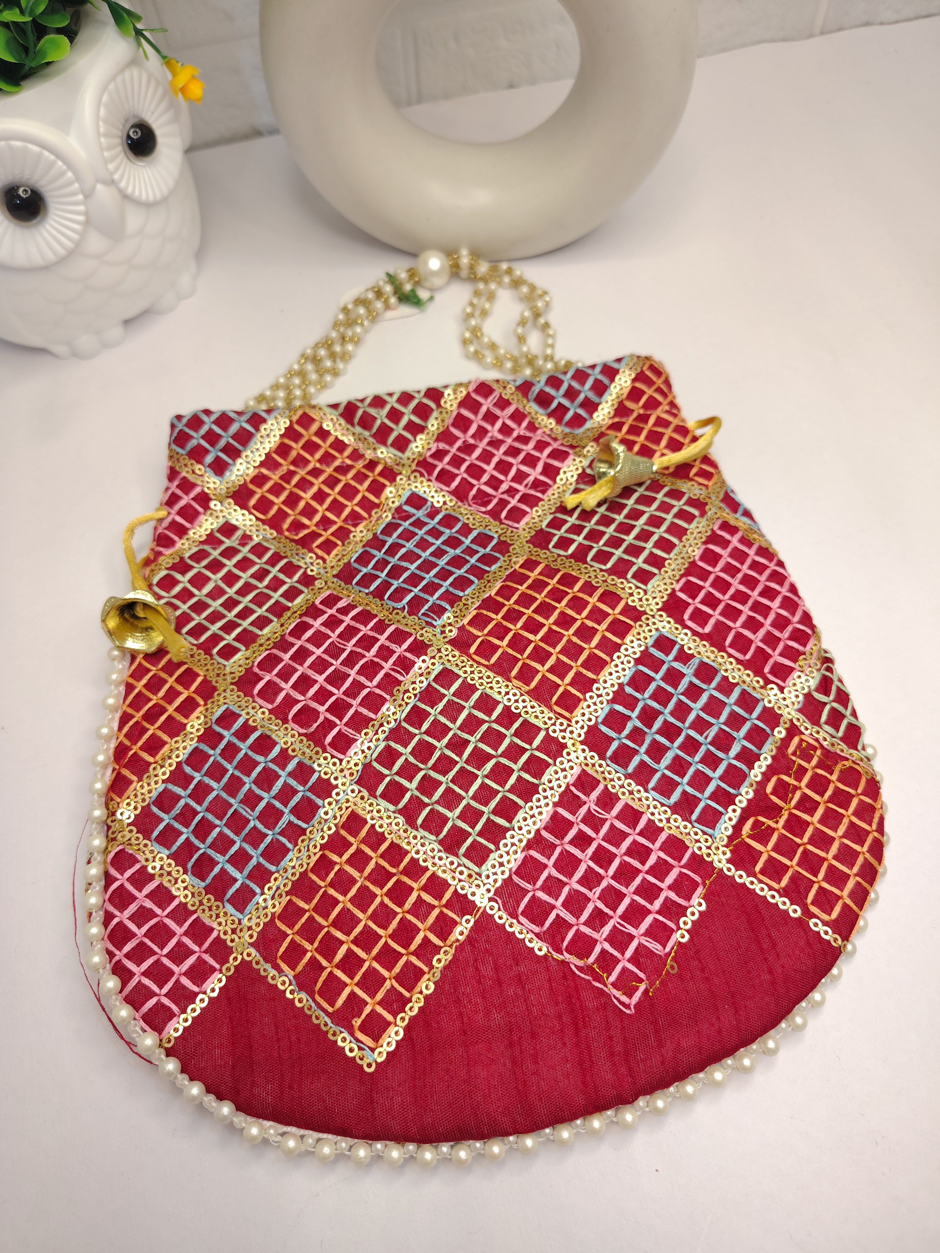 Multi Colour Silk Thread Potli Bag for Women