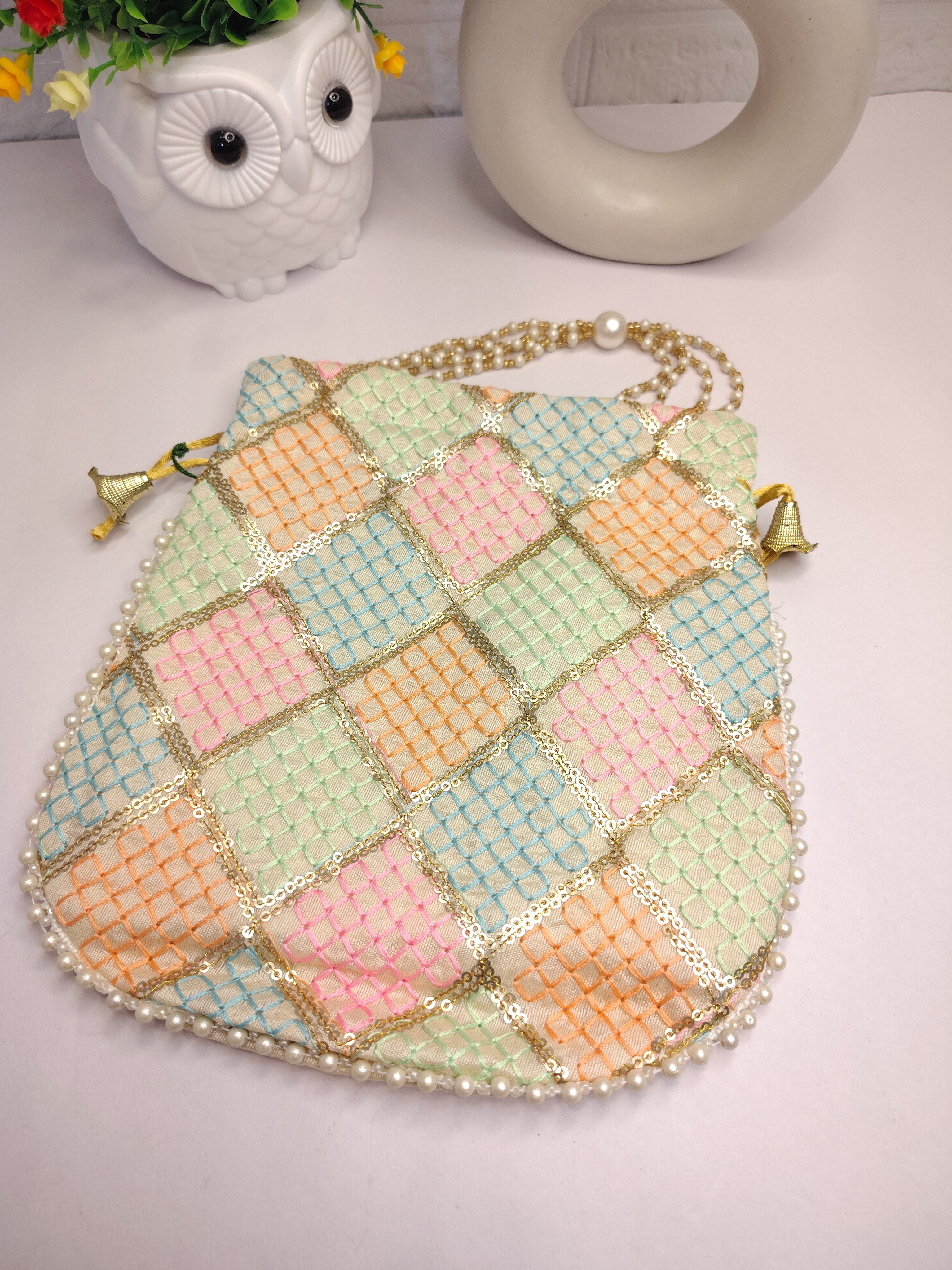 Pastel Color Silk Potli