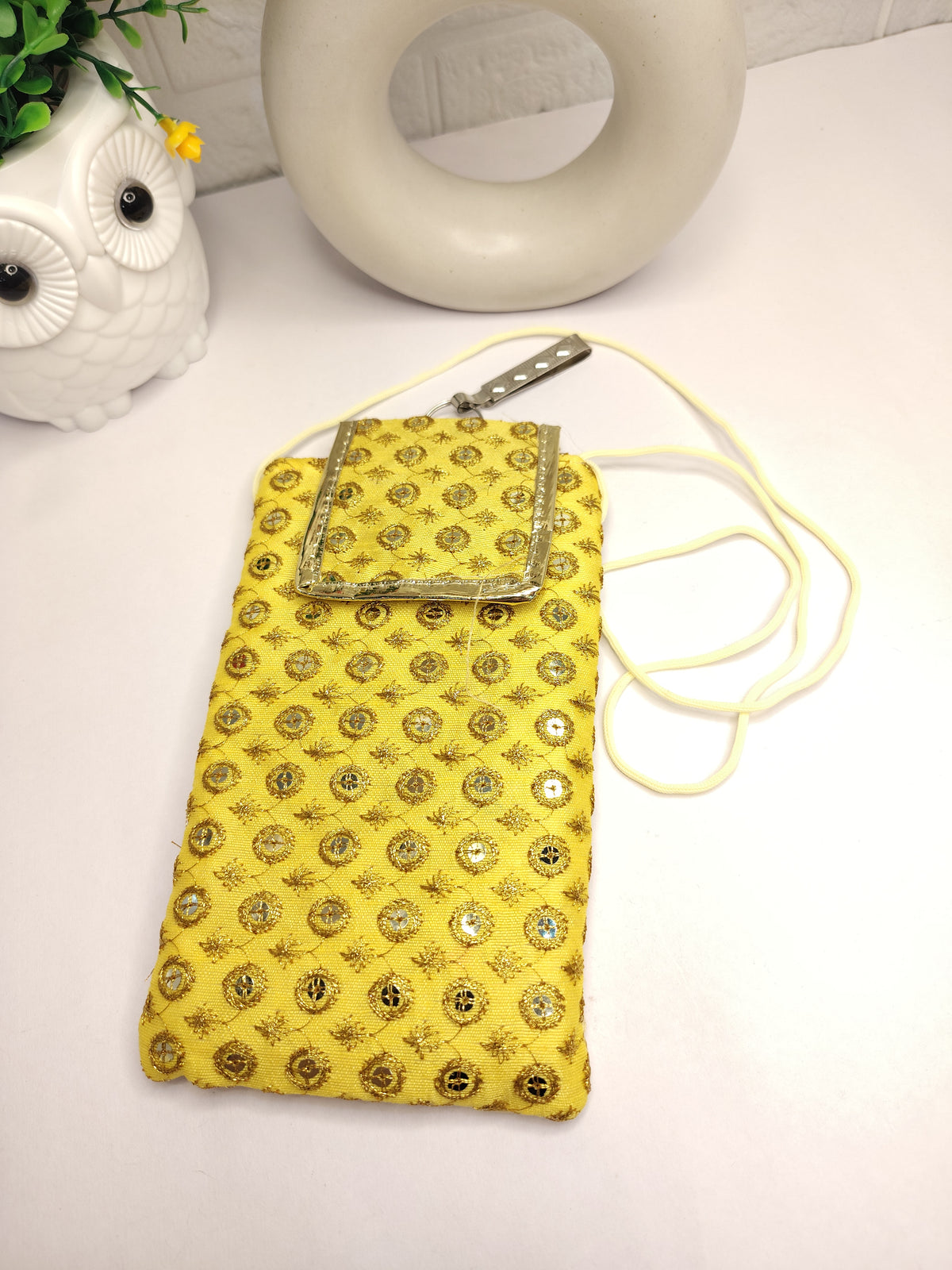 Ethnic Yellow Potli Style Bag with Mirror Work