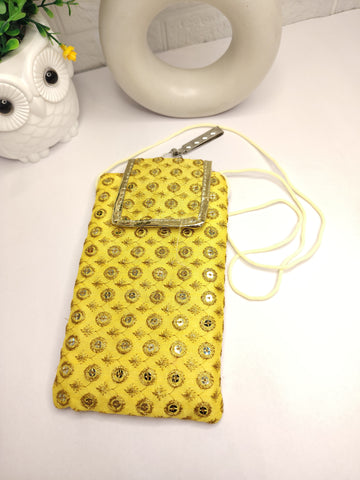 Ethnic Yellow Potli Style Bag with Mirror Work