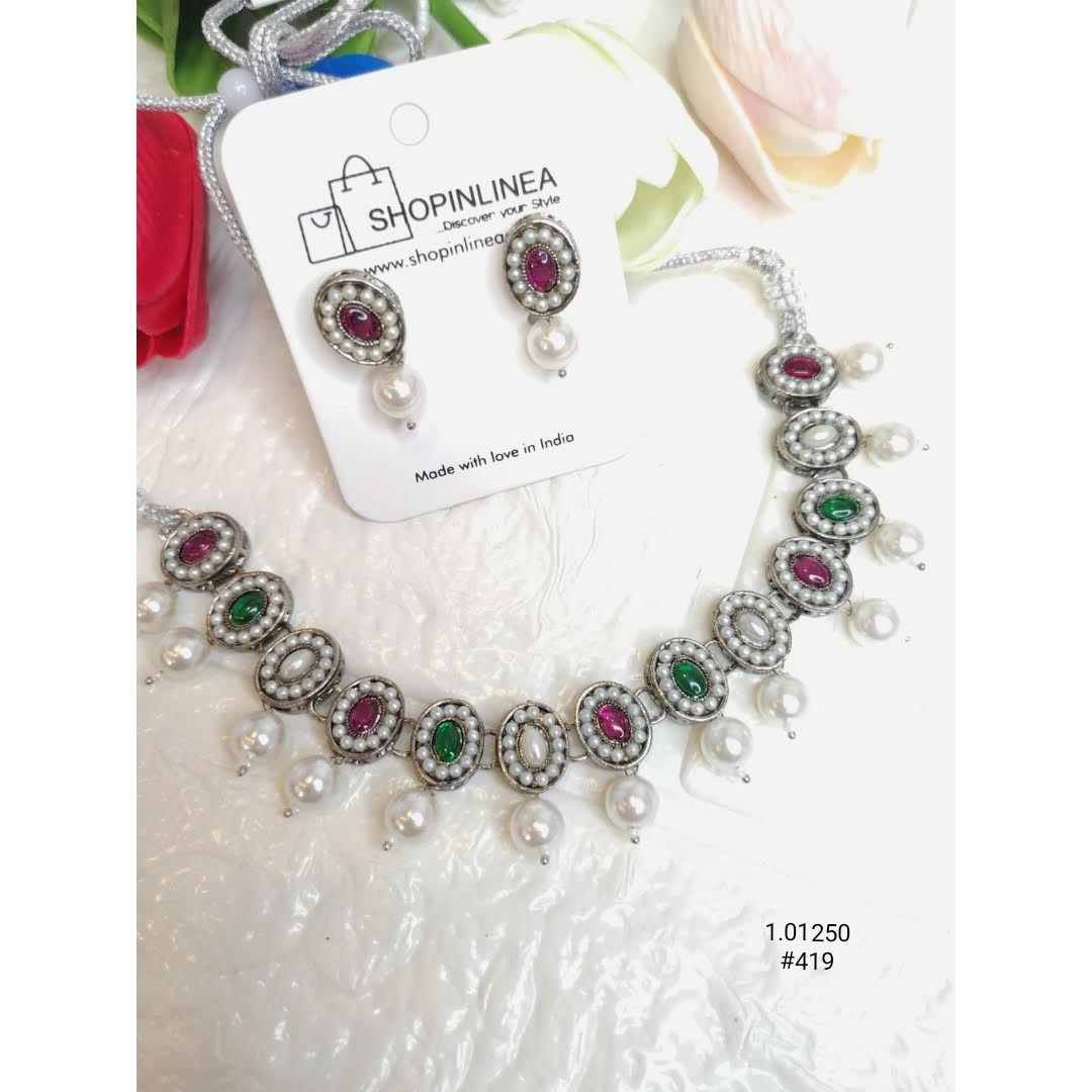 Classic Pearl Jewelry Set with Multicolor Stones for Festive Wear