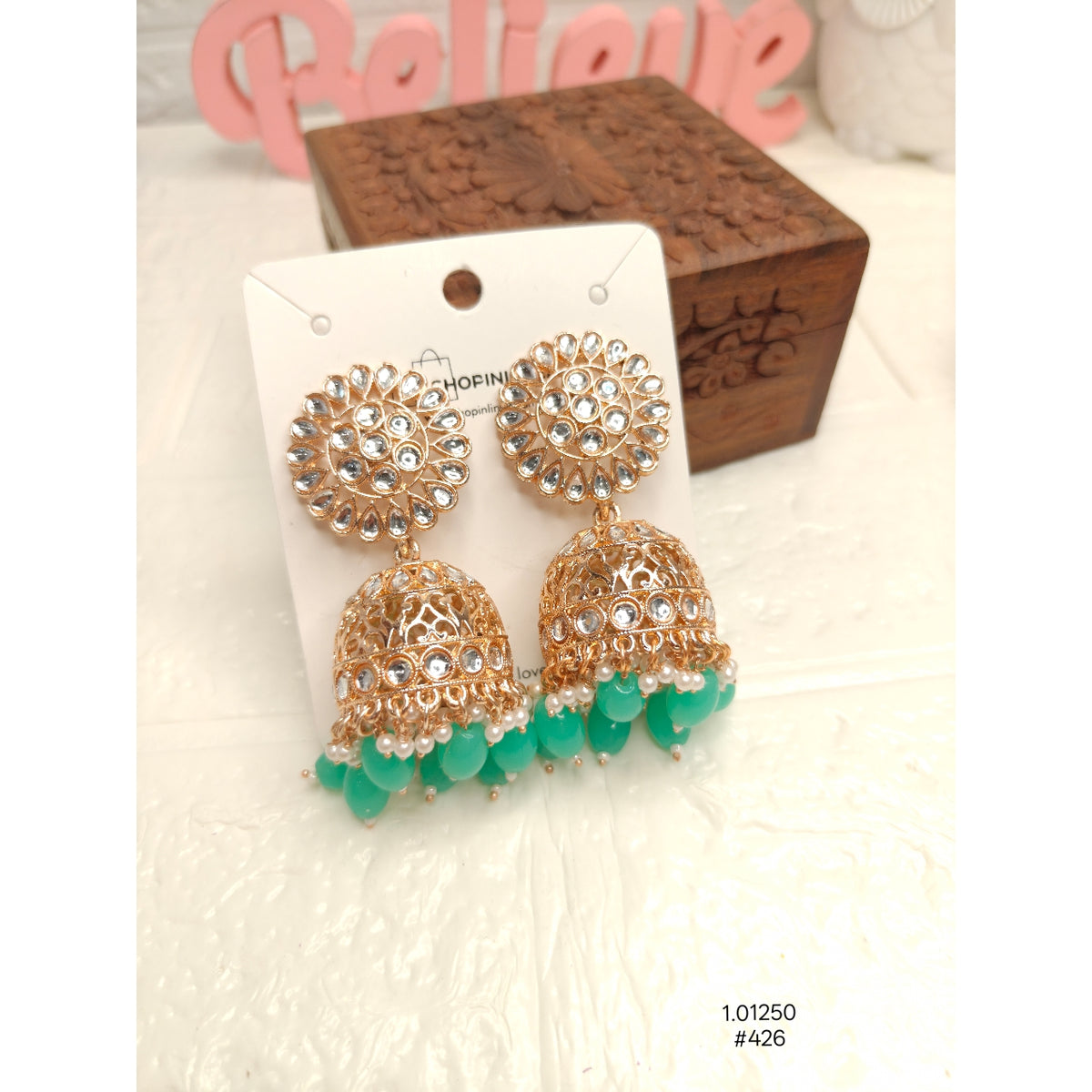Green Beads Jumka Earrings for Women – Festive & Party Wear