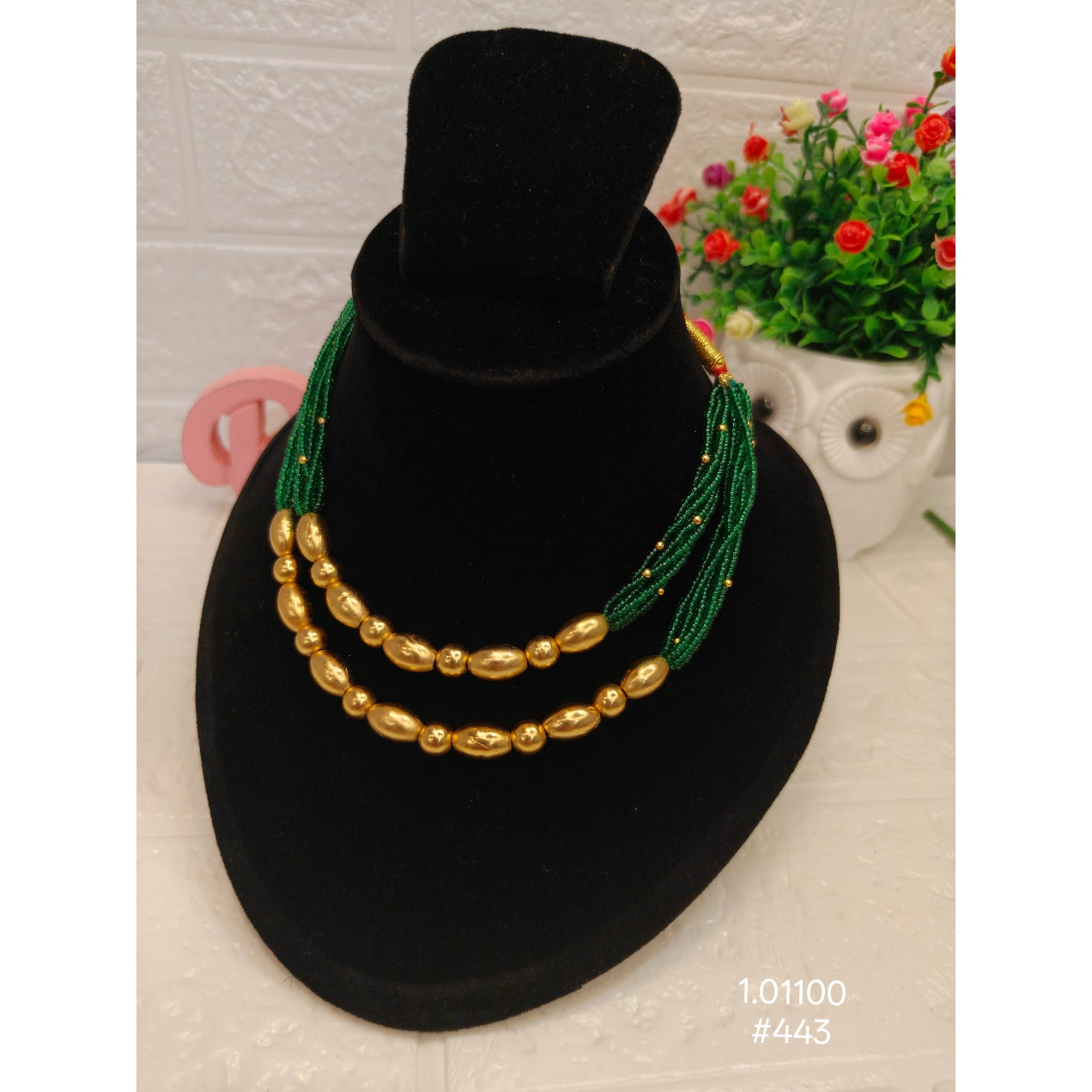Gold Balls Necklace with Green Beads – Perfect for Special Occasions