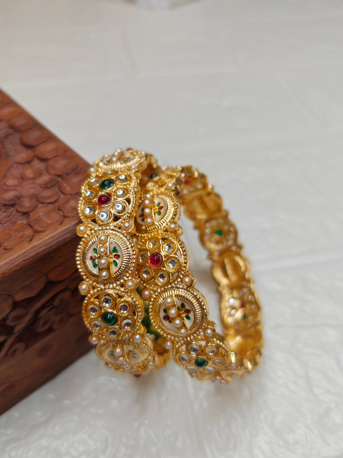 Elegant Yellow Kundan Beaded Bangles