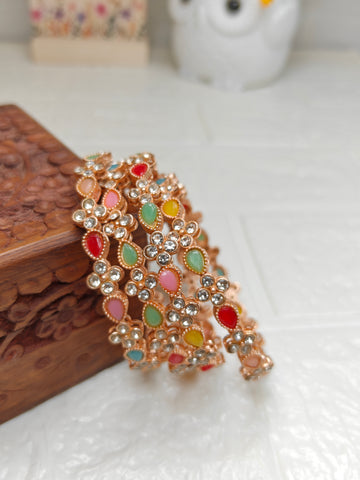 Premium Gold Plated Multicolor Stone Bangle
