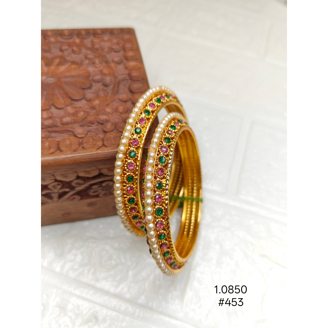 Pearl Bangles Kada with Kemp Stones