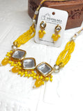 Statement Yellow Beaded Necklace Set with Kundan