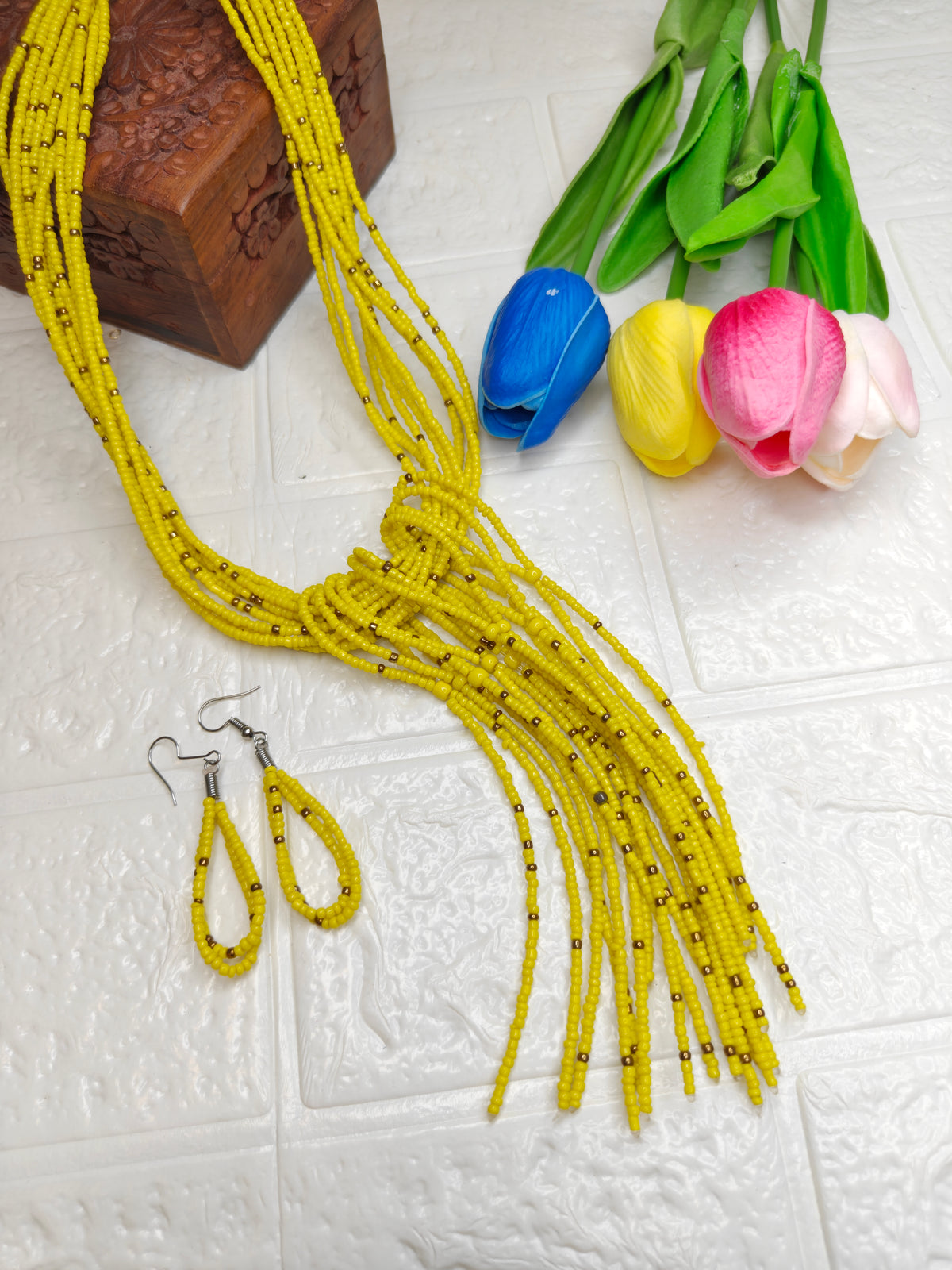 Boho Style Yellow Beaded Multi-Strand Jewelry Set