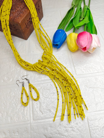 Boho Style Yellow Beaded Multi-Strand Jewelry Set