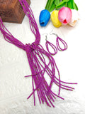 Elegant Purple Multi-Strand Seed Bead Necklace & Earrings Set