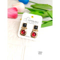 Gold-Plated Geometric Earrings with Red & Black Stones