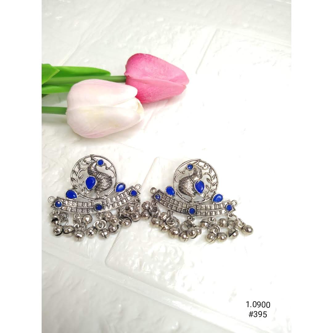 Oxidised Silver Plated Peacock Earrings