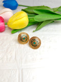 Radiant Green Stone Gold Stud Earrings |