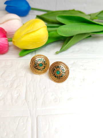 Radiant Green Stone Gold Stud Earrings |