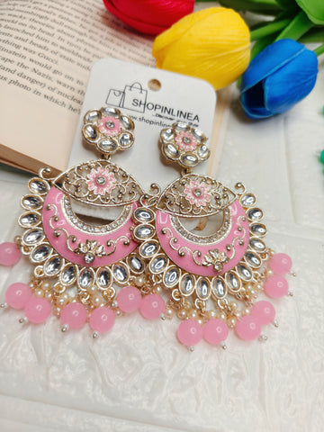 Pink and Gold Tone Earrings