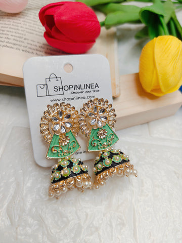 Classic Meenakari Kundan Jhumkis
