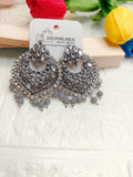 silver-plated oxidised chandbalis featuring mirror work and grey beads
