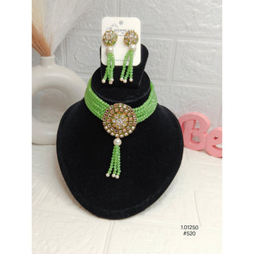 Trendy Green Bead Choker Jewelry Set