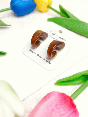 Trendy Brown Acrylic Hoop Earrings C Shape