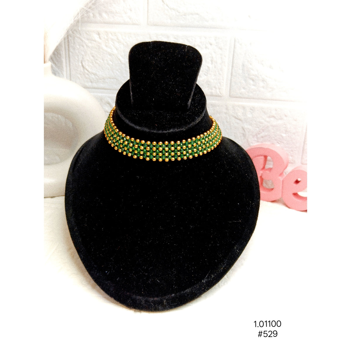 Statement Green & Gold-Plated Choker Necklace Set