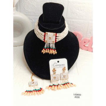 Fashion Pearl Layered Beaded Choker Necklace & Earrings Set