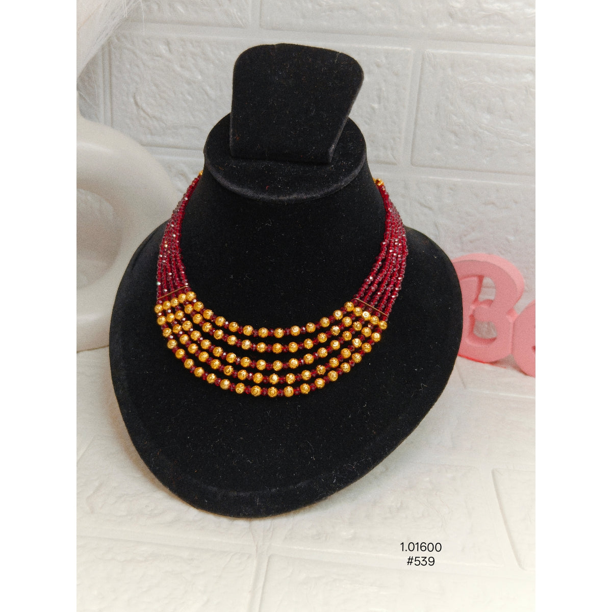 Ethnic Gold-Plated Layered Necklace with Red Crystal Beads