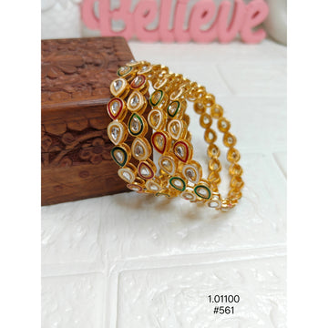 Gold-Plated Designer Bangles with Red and Green Embellishments