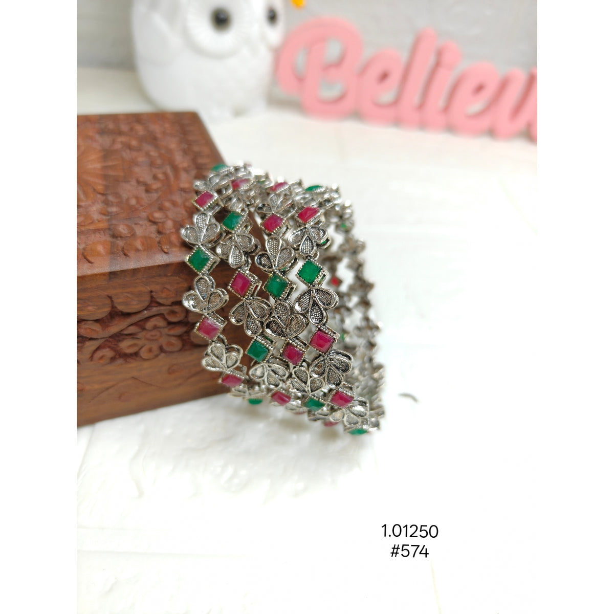 Vintage Oxidized Silver-Plated Bangle Set
